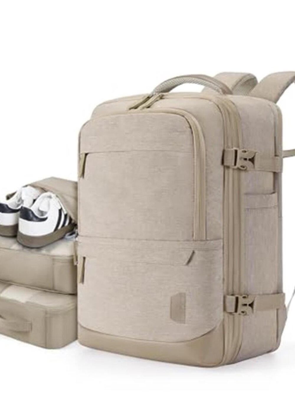 40L Expandable Carry On Backpack Packing Cubes 17 Inch Laptop Weekender Khaki